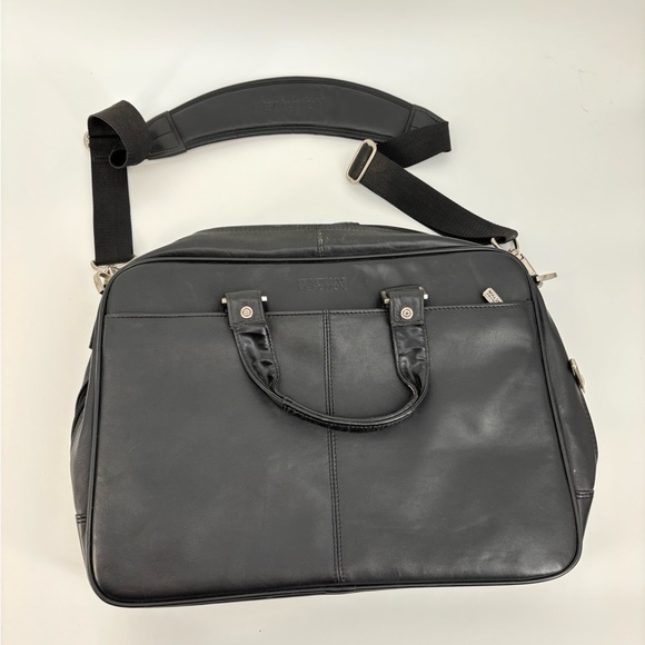 KENNETH COLE REACTION Black Leather Men's Laptop Bag Briefcase - Picture 1 of 6
